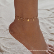 Shangjie OEM Tobilleras Boho Sequined Five Pointed Star Anklet Gold Gold Anklet Joyas para mujeres